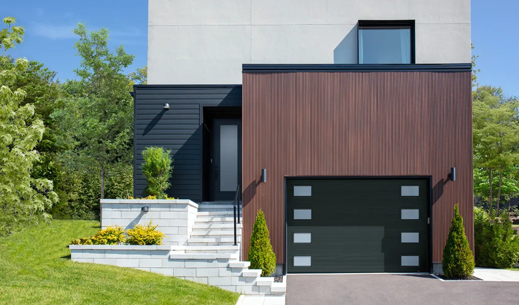 Modèle Moderno multi, 12' x 8', Minerai de fer, fenestration Harmonie extérieure avec verre Sablé blanc